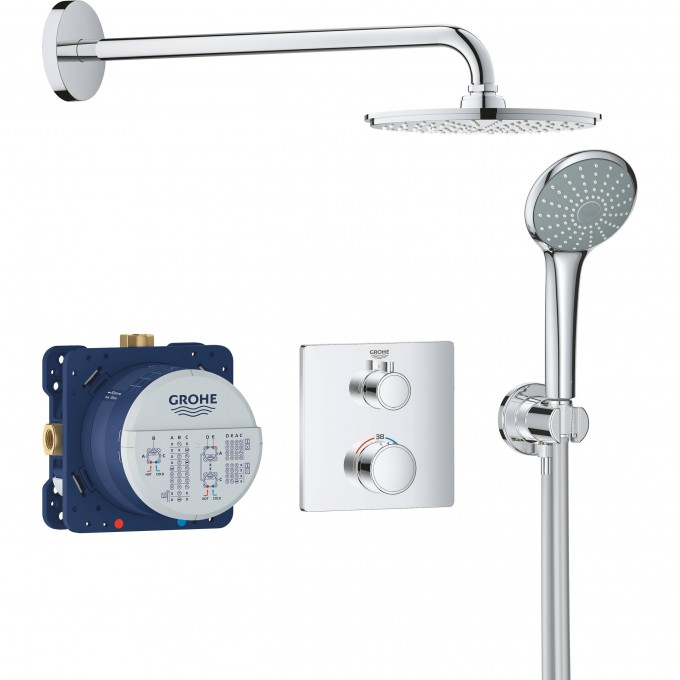 Набор для комплектации душа GROHE GROHTHERM: Термостатический смеситель, розетка, верхний душ с кронштейном, ручной душ, хром () 34734000
